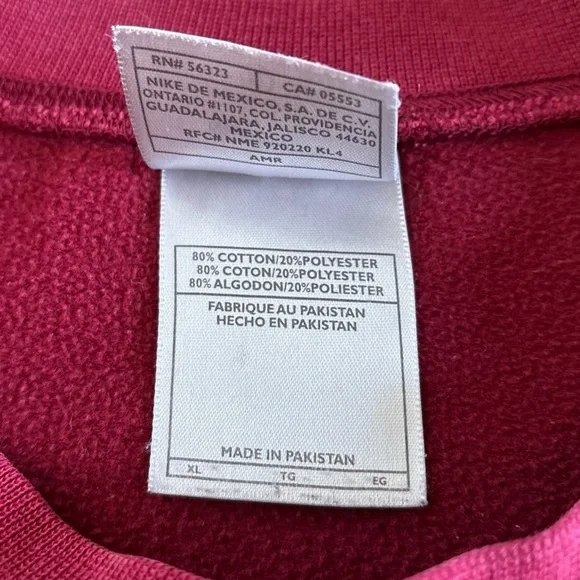 Vtg 90s Y2K Nike Flocked Spell Out Logo Fleece Crewneck Sweatshirt Mens XL Red - Picture 6 of 10
